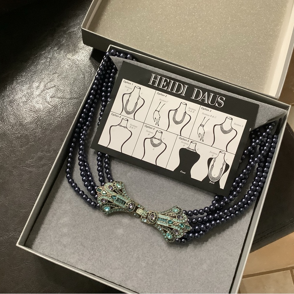 Heidi Daus  multi strand navy pearl necklace with Swarovski crystal clasp NIB - Picture 13 of 16